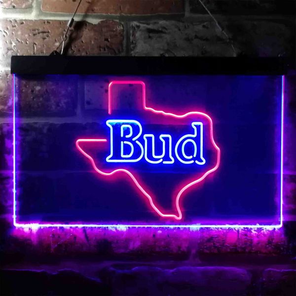 Bud Texas Map Dual LED Neon Light Sign